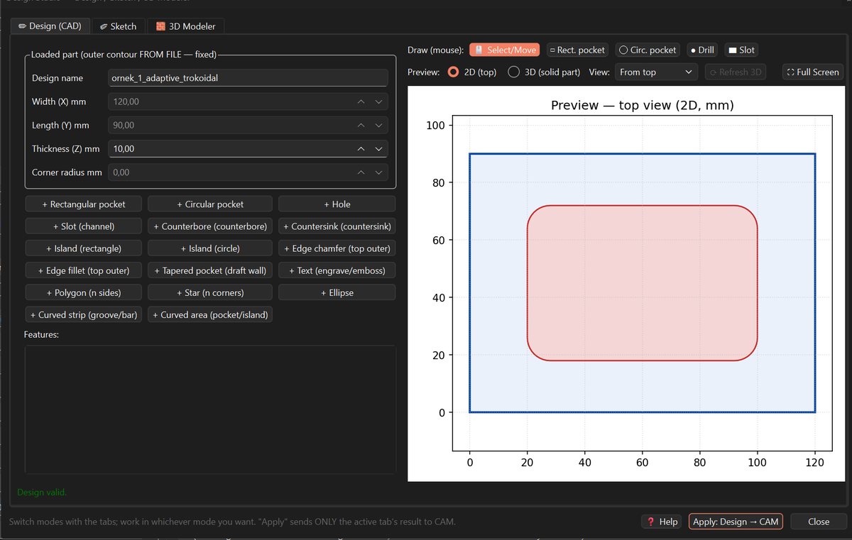 Parametric CAD design in CAMEKOS